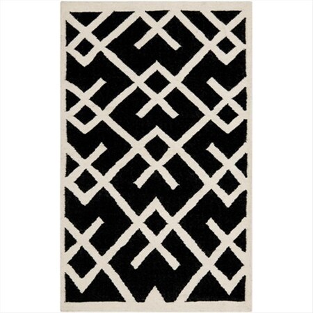 Safavieh 5 Ft. X 8 Ft. Medium Rectangle Contemporary Dhurries- Black And Ivory- Flatweave Rug DHU552L-5